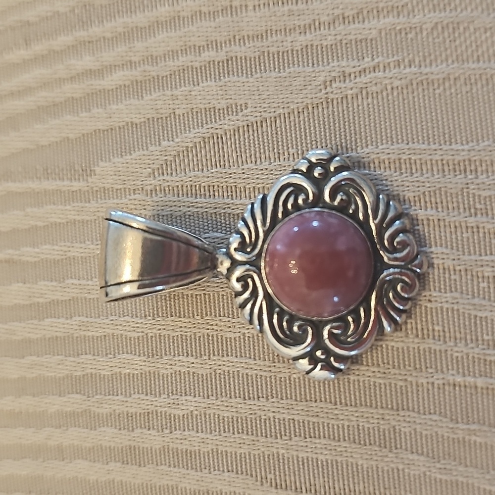 Vintage Carolyn Pollack 925 Sterling Silver Rose Colored Rhodochrosite Pendant
